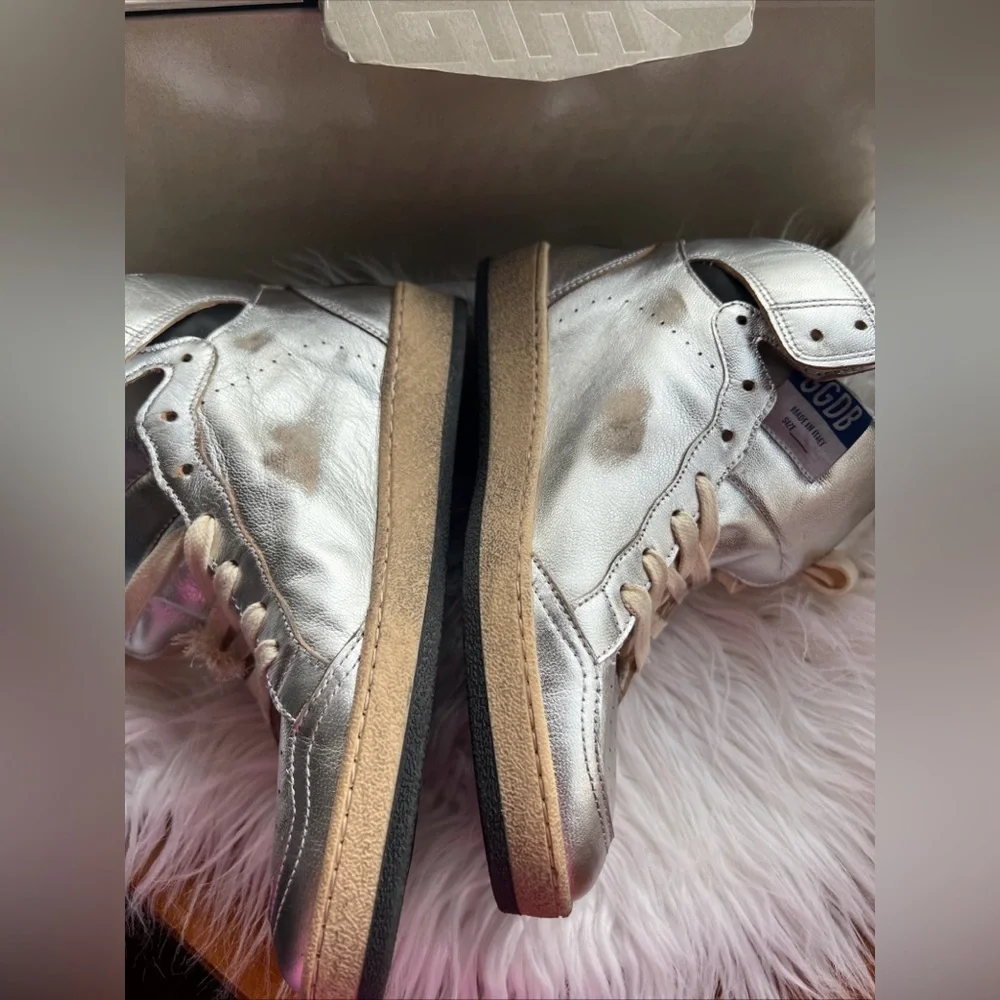 Golden Goose Sky-Star silver metallic leather + black Star High Top Sneakers 37 - Picture 6 of 10